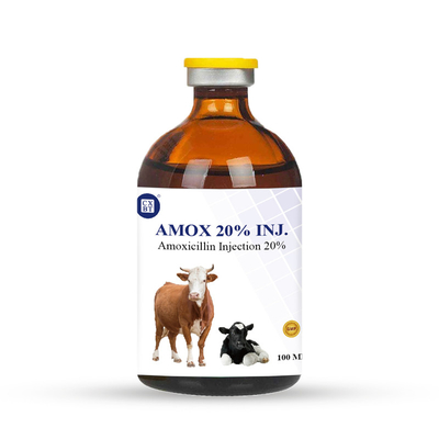 inyección veterinaria de la amoxicilina de las drogas antiparásitos 100ml del 20% para la infección del ganado